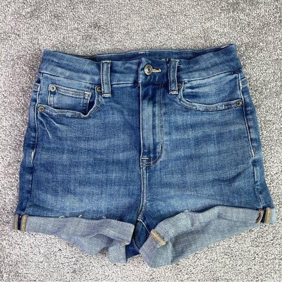 American Eagle Shorts Women's 00 Blue Curvy Hi-Rise Denim Cuffed Stretch - Picture 1 of 9